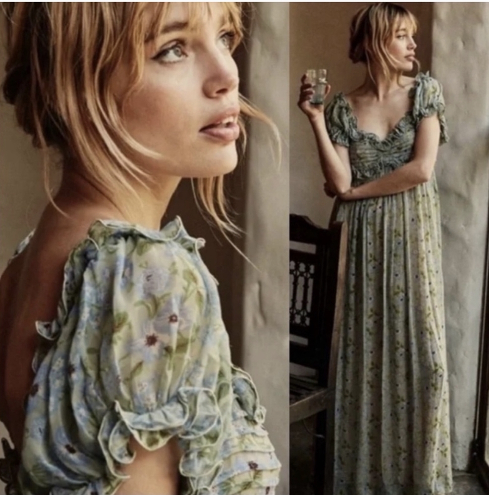Doen Floral Maxi Dress in Blue and Green